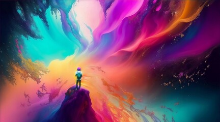 Fototapeta premium An explorer in a dream observing an explosion of colors. 