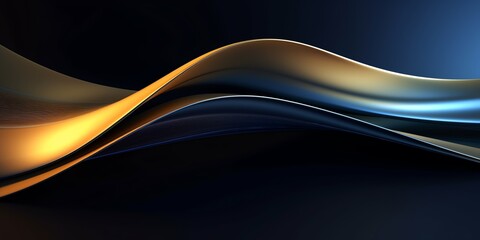 Blue gold wavy modern wallpaper, illustration for product presentation template, copy space dark background. Ai generative