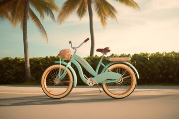 Fototapeta premium Bike Cycling Bicycle Summer Travel Adventure Scenery on Active Vacation with Fun Outdoor Sports Backpacking Camping Mountains Adrenaline Vintage Riding Vehicle Ride Wheel Transport Generative AI