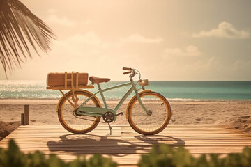 Obraz premium Bike Cycling Bicycle Summer Travel Adventure Scenery on Active Vacation with Fun Outdoor Sports Backpacking Camping Mountains Adrenaline Vintage Riding Vehicle Ride Wheel Transport Generative AI