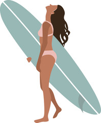 Surfer woman with a surfboard. Beach resort. - 609501152
