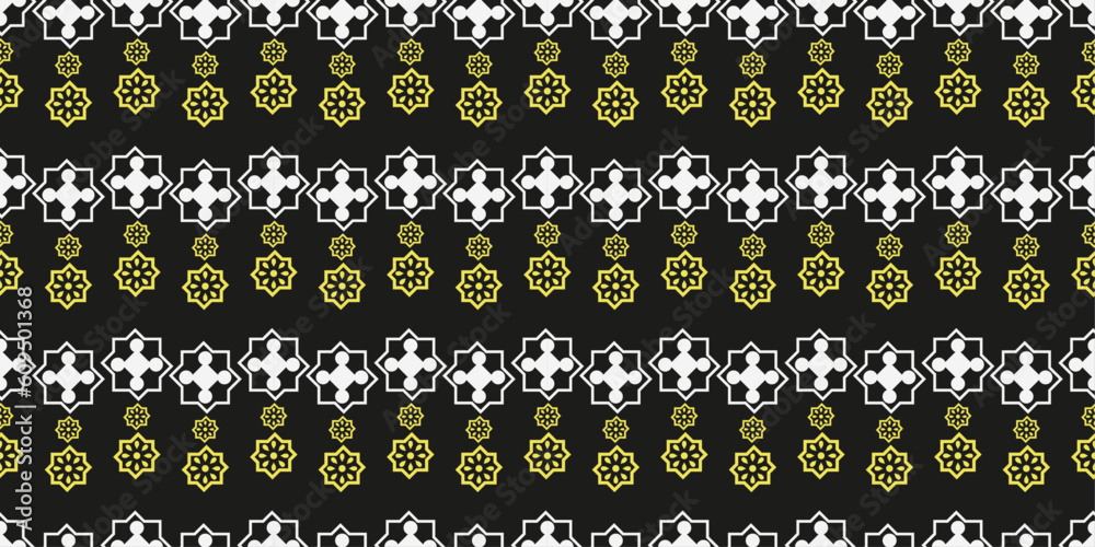 Leinwandbilder White-yellow tiles on a black background. Vector pattern for design and decoration, on a seamless surface. Seamless repeating pattern.