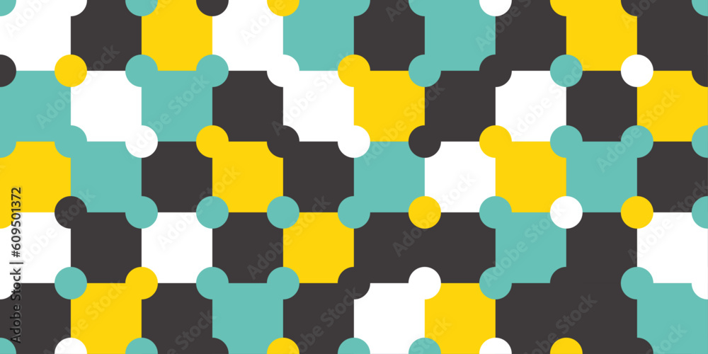 Poster Tile colored with yellow and turquoise squares. Vector pattern for design and decoration, on a seamless surface. Seamless repeating pattern.