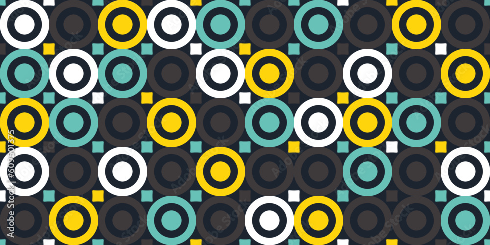 Poster Mosaic of circles, repeating circles and rings. Vector pattern for design and decoration, on a seamless surface. Seamless repeating pattern.