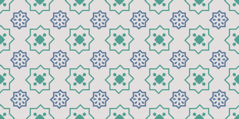 The tiles are blue and green. Vector pattern for design and decoration, on a seamless surface. Seamless repeating pattern.