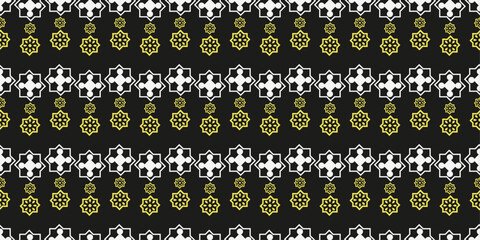 White-yellow tiles on a black background. Vector pattern for design and decoration, on a seamless surface. Seamless repeating pattern.