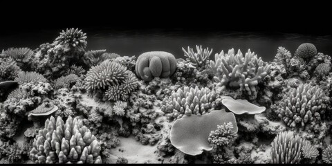 Black and white underwater landscape, ocean scene, seascape, Generative AI