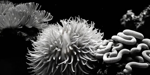 Black and white underwater landscape, ocean scene, seascape, Generative AI