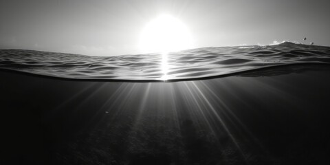 Black and white underwater landscape, ocean scene, seascape, Generative AI