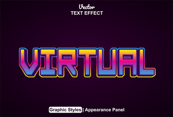 virtual text effect with purple graphic style and editable.