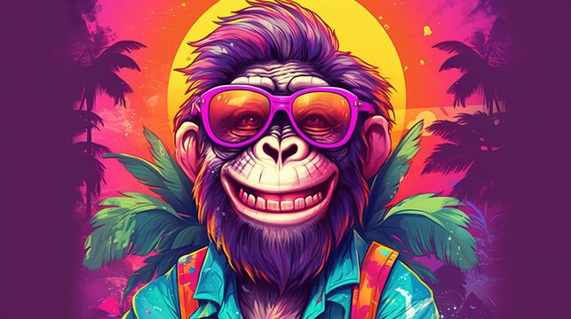 a cartoon monkey wearing sunglasses. Generative AI Art.