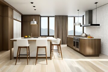 Stylish Interior Design Background. Modernist Kitchen, AI GENERATIVE