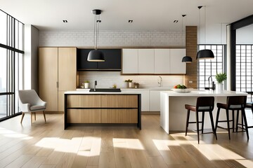 Stylish Interior Design Background. Modernist Kitchen, AI GENERATIVE