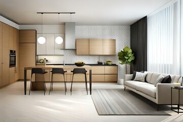 Naklejka na ściany i meble Stylish Interior Design Background. Modernist Kitchen, AI GENERATIVE