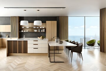 Stylish Interior Design Background. Modernist Kitchen, AI GENERATIVE