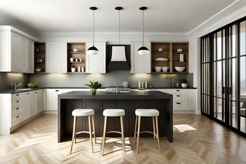 Stylish Interior Design Background. Modernist Kitchen, AI GENERATIVE