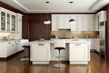 Fototapeta na wymiar Stylish Interior Design Background. Modernist Kitchen, AI GENERATIVE