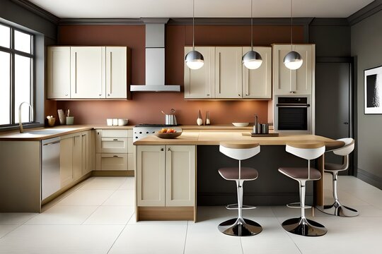 Stylish Interior Design Background. Modernist Kitchen, AI GENERATIVE