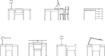 Illustration vector sketch of office employee work area side view