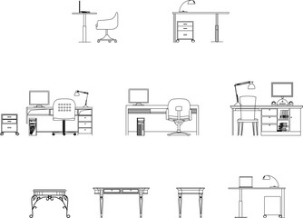 Illustration vector sketch of office employee work area side view