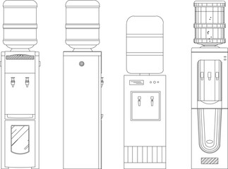 Sketch vector illustration of a gallon water cooler with a drink heater