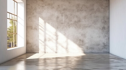 Obraz premium A empty concrete room with sunlight shining through a large window
