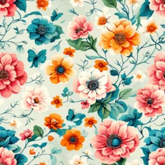 Fotobehang seamless pattern with flowers © byaz3