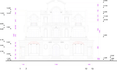 Vector sketch of vintage antique classic colonial villa house with big columns pillars