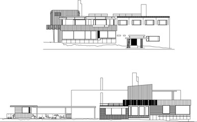 Vector illustration sketch of modern minimalist vacation villa house