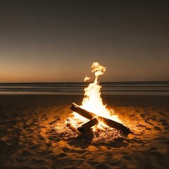 bonfire on a beach at night, Generative AI technology.