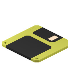 3D rendering of an isometric retro floppy disk illustration