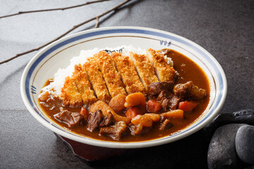 Deep fried pork and beef curry with rice, Japanese tradition food (Tonkatsu Kare)