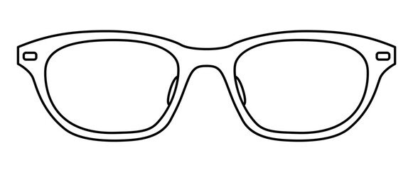 Wellington frame glasses fashion accessory illustration. Sunglass front view for Men, women, unisex silhouette style, flat rim spectacles eyeglasses with lens sketch style outline isolated on white