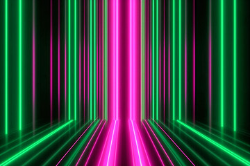 Abstract Green and Pink Neon Lines, 3D Rendering, Generative AI