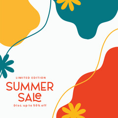 Summer Sale minimalist square banner template. Suitable for social media posts, flyer,backgroud and web internet ads