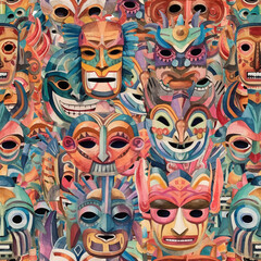Watercolor Masks Seamless Pattern - 5