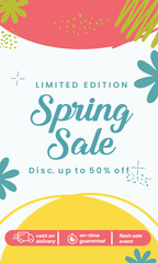 Spring Sale minimalist square banner template. Suitable for social media posts, flyer,backgroud and web internet ads