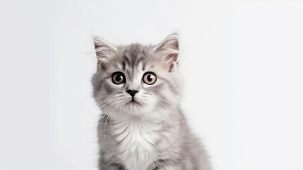 Obraz premium Adorable cat on a white background in different poses. Cat for advertisement. Kitten with white background. Bottomless cat. AI generated image.