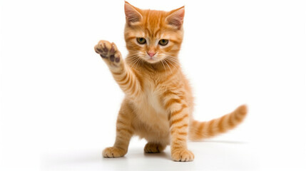 Obraz premium Adorable cat on a white background in different poses. Cat for advertisement. Kitten with white background. Bottomless cat. AI generated image.