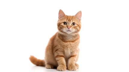 Obraz premium Adorable cat on a white background in different poses. Cat for advertisement. Kitten with white background. Bottomless cat. AI generated image.