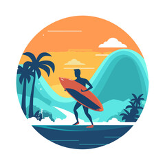 surfing on the beach surfboard vector, summer activity beach