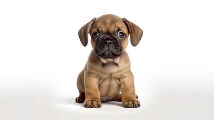 Obraz premium Adorable dog on a white background in different poses. Dog for advertisement. Bottomless dog. Puppy with white background. AI generated image. 