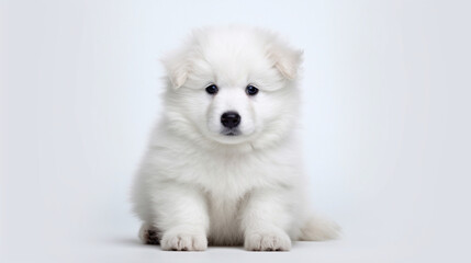 Obraz premium Adorable dog on a white background in different poses. Dog for advertisement. Bottomless dog. Puppy with white background. AI generated image. 