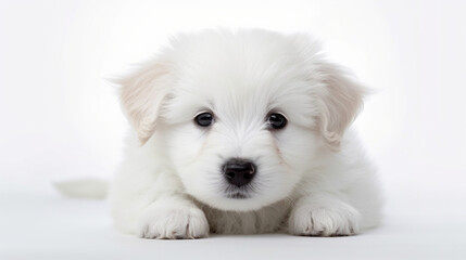 Obraz premium Adorable dog on a white background in different poses. Dog for advertisement. Bottomless dog. Puppy with white background. AI generated image. 