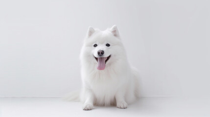 Adorable dog on a white background in different poses. Dog for advertisement. Bottomless dog. Puppy with white background. AI generated image.
