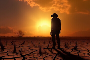 Drought, the problem of the future of the planet, water scarcity, heat, global warming. Effects of climate change such as desertification and droughts, arid, dehydrated, dead trees. - obrazy, fototapety, plakaty