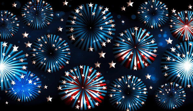 4th of July Dazzling Fireworks Display. Painting the Night Sky in Red Blue and White Generative AI