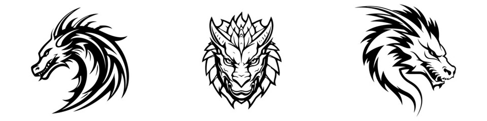 Obraz premium Dragon emblem logo set. Dragon head, circle vector icon collection