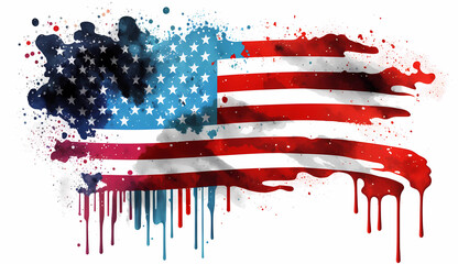 Watercolor painted American flag grunge on White background Generative AI
