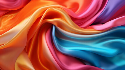 Fototapeta na wymiar Multicolor silk fabric. Silk texture with great definition. AI generated image.